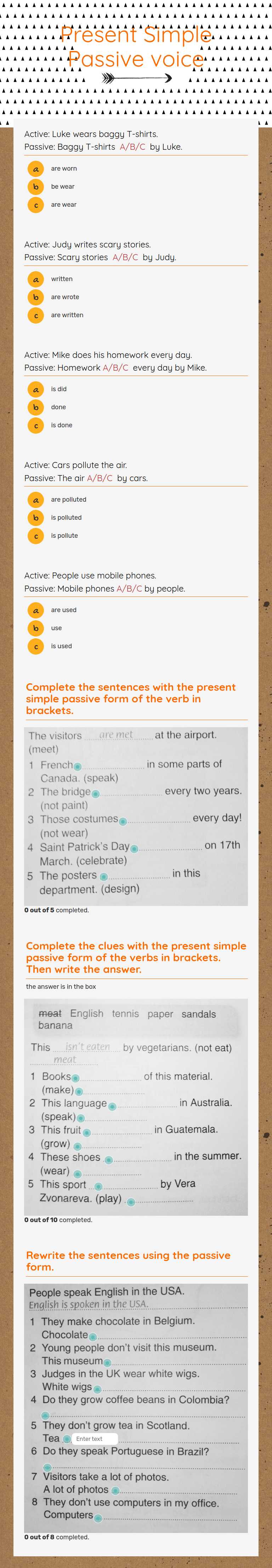 Present Simple Passive voice Grade 8 worksheet preview