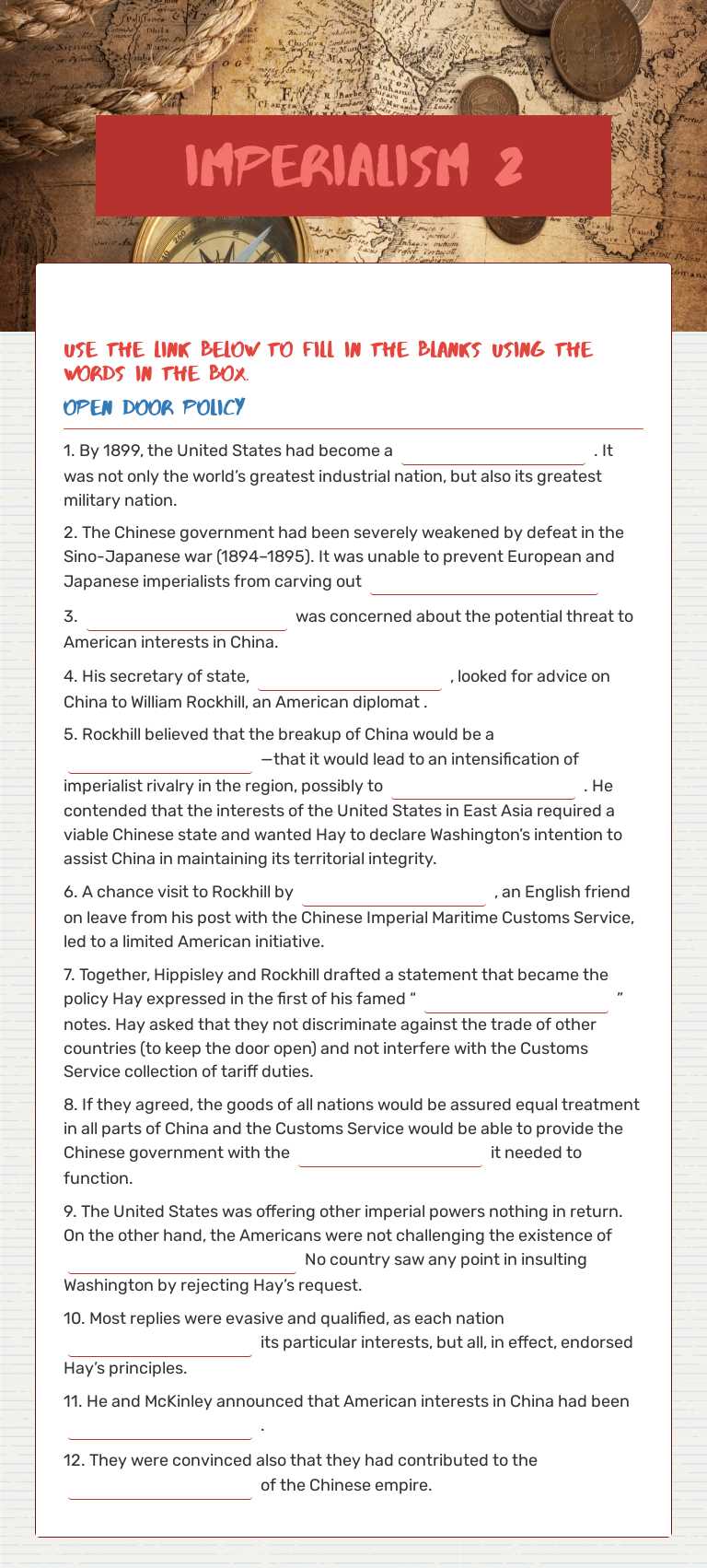 Imperialism 2 worksheet preview image