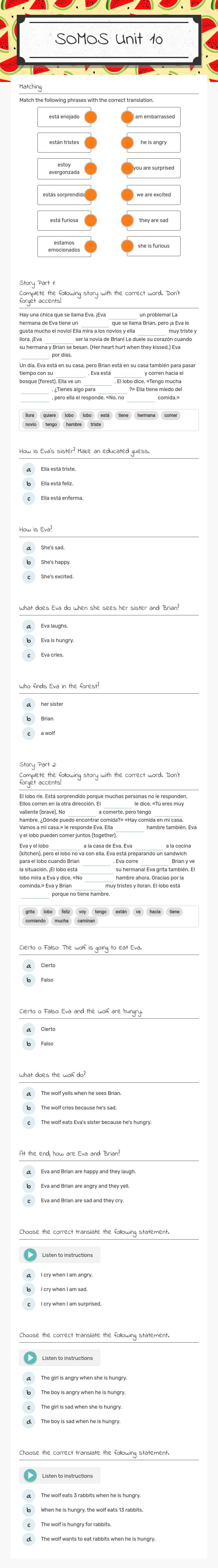 SOMOS Unit 10 worksheet preview image