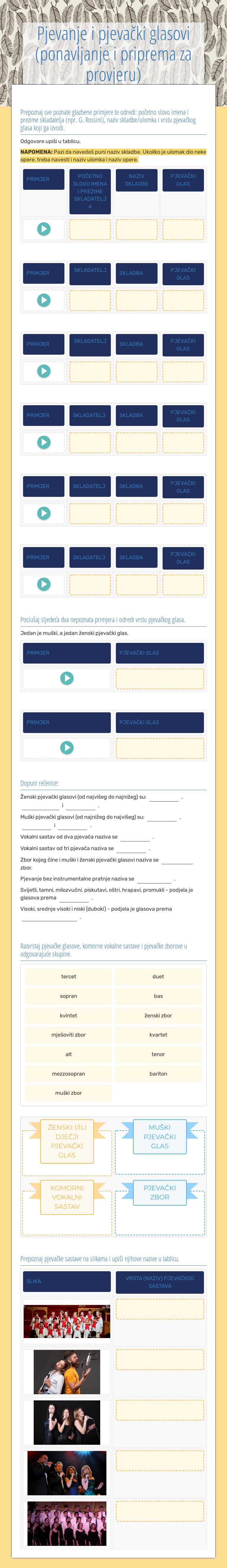 Pjevanje i pjevački glasovi
(ponavljanje i priprema za provjeru) worksheet preview image
