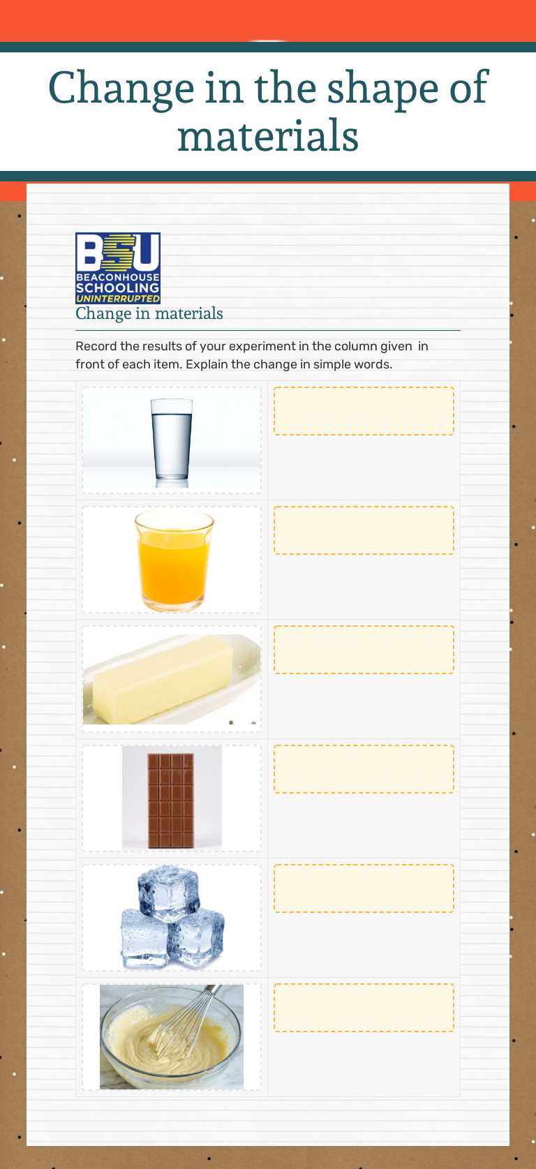 Change in the shape of materials worksheet preview image