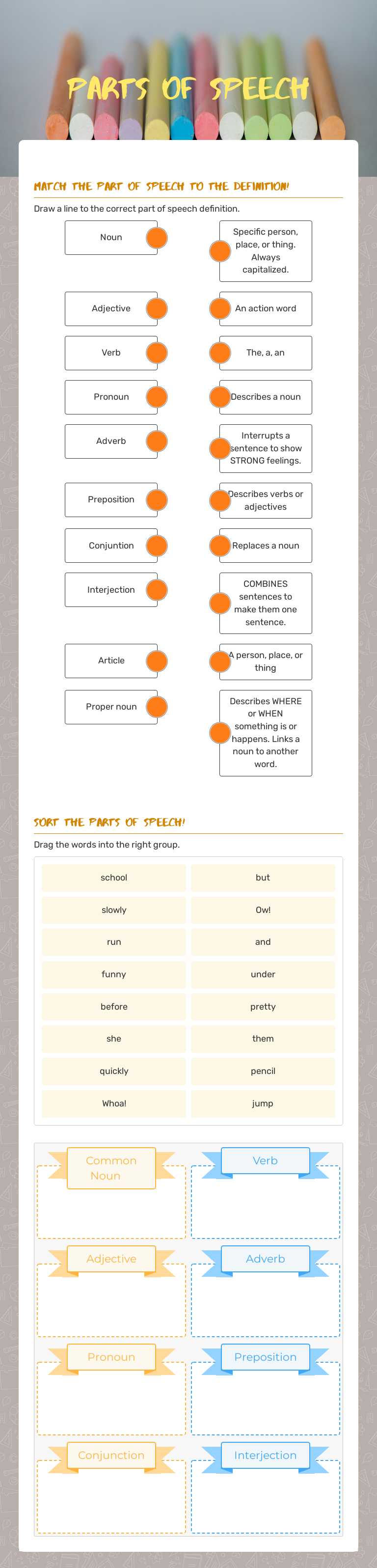 Parts of Speech worksheet preview image