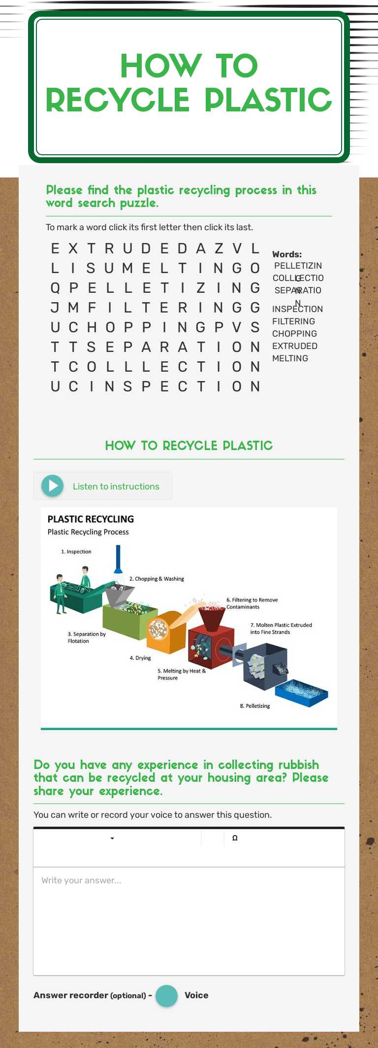 HOW TO RECYCLE PLASTIC worksheet preview image