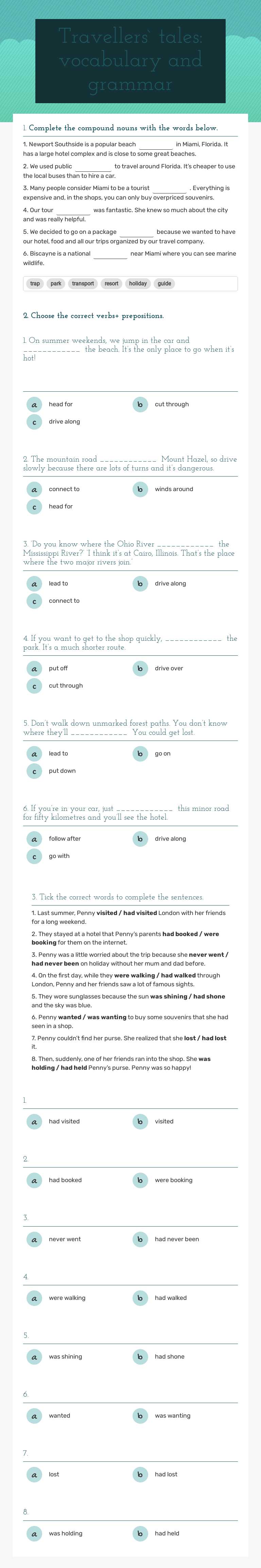 Travellers` tales: vocabulary and grammar worksheet preview image