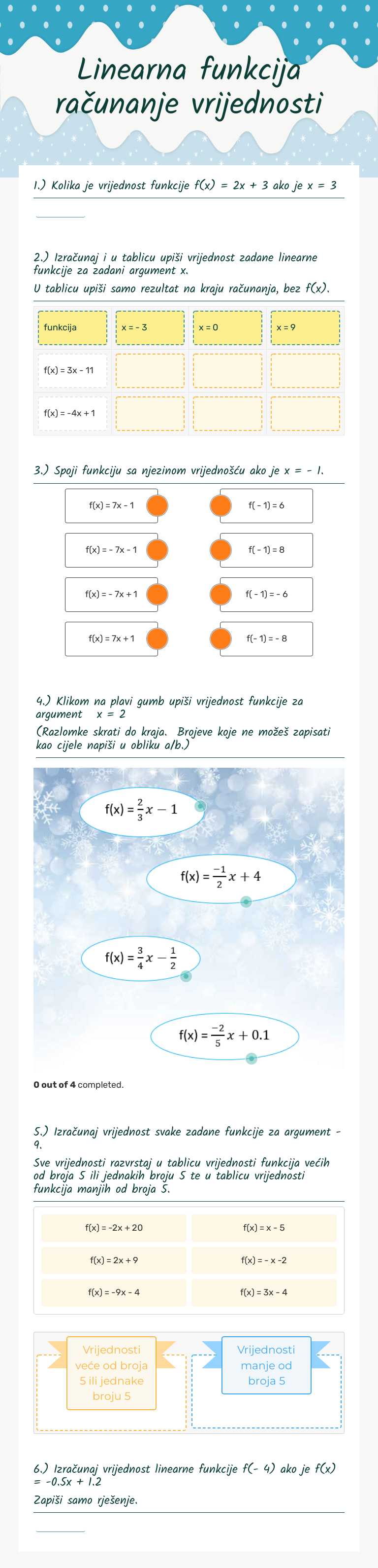 Linearna funkcija računanje vrijednosti worksheet preview image
