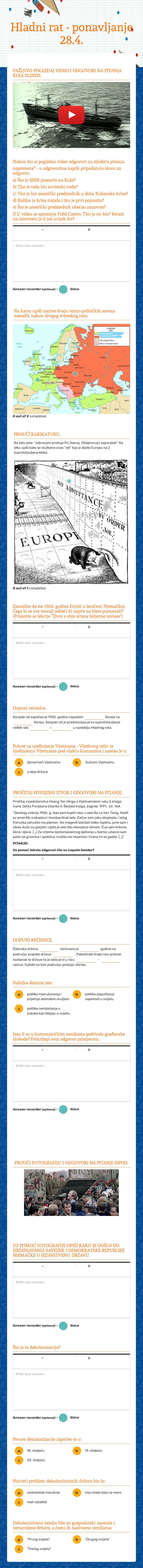 Hladni rat - ponavljanje 28.4. Grade 8 worksheet preview