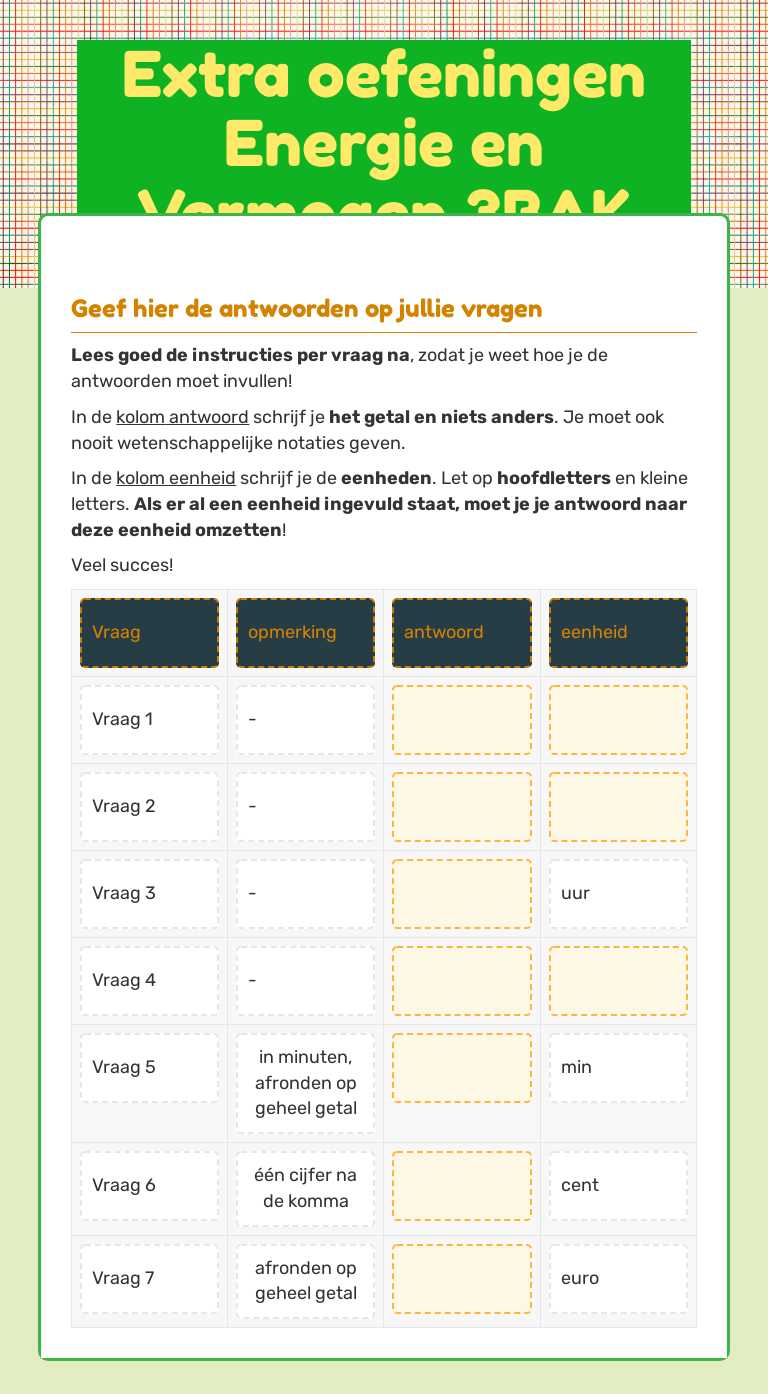 Extra oefeningen Energie en Vermogen 3BAK worksheet preview image