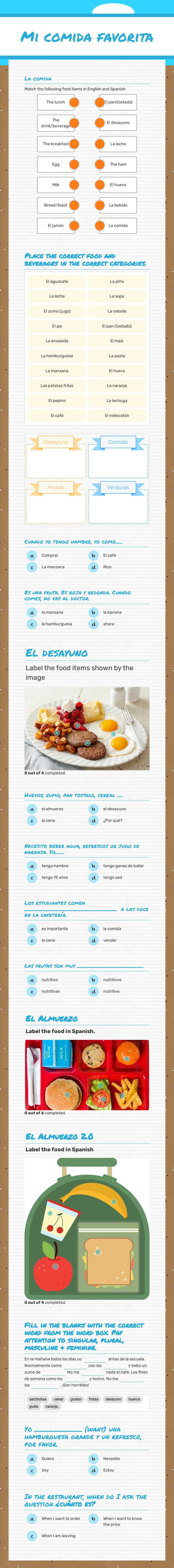 Mi comida favorita worksheet preview image