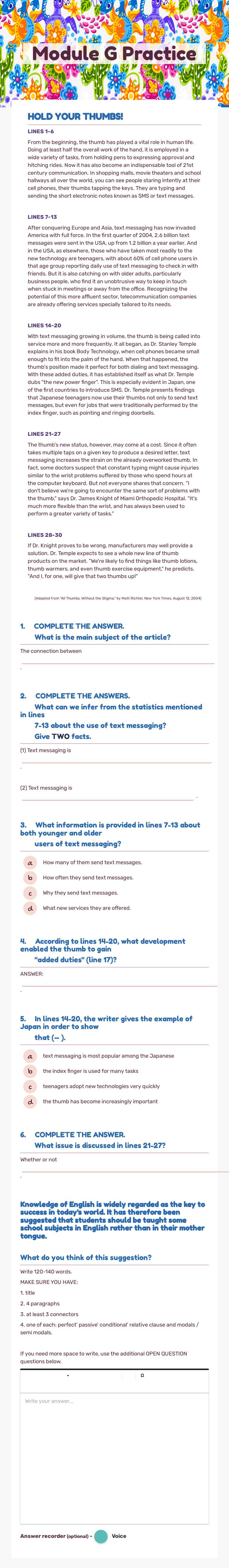 Module G Practice Grade 11 worksheet preview