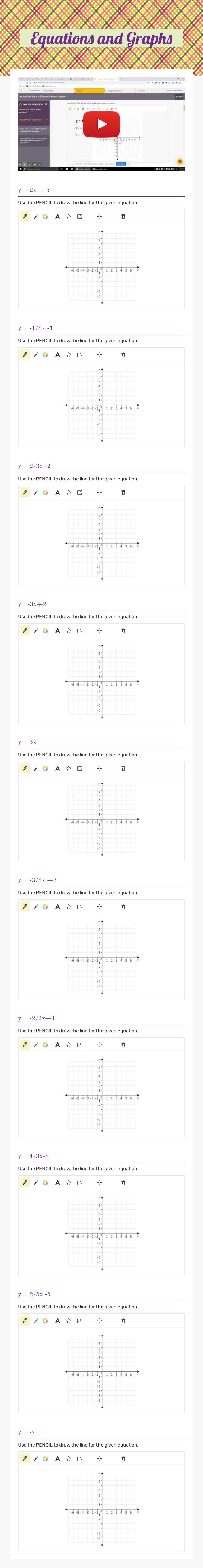 Equations and Graphs worksheet preview image