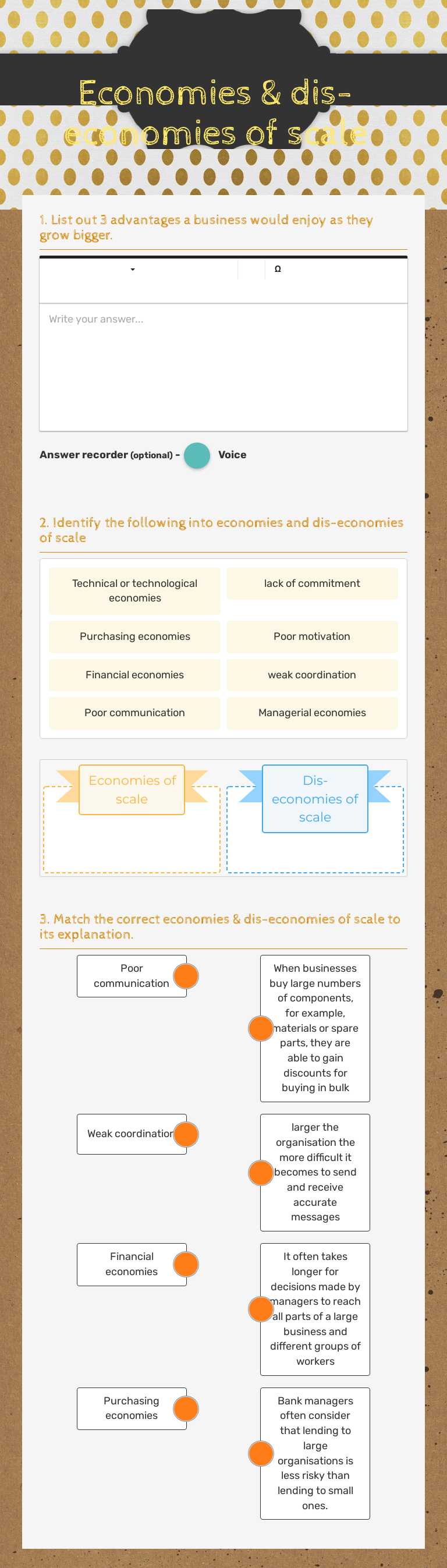 Economies & dis-economies of scale worksheet preview image