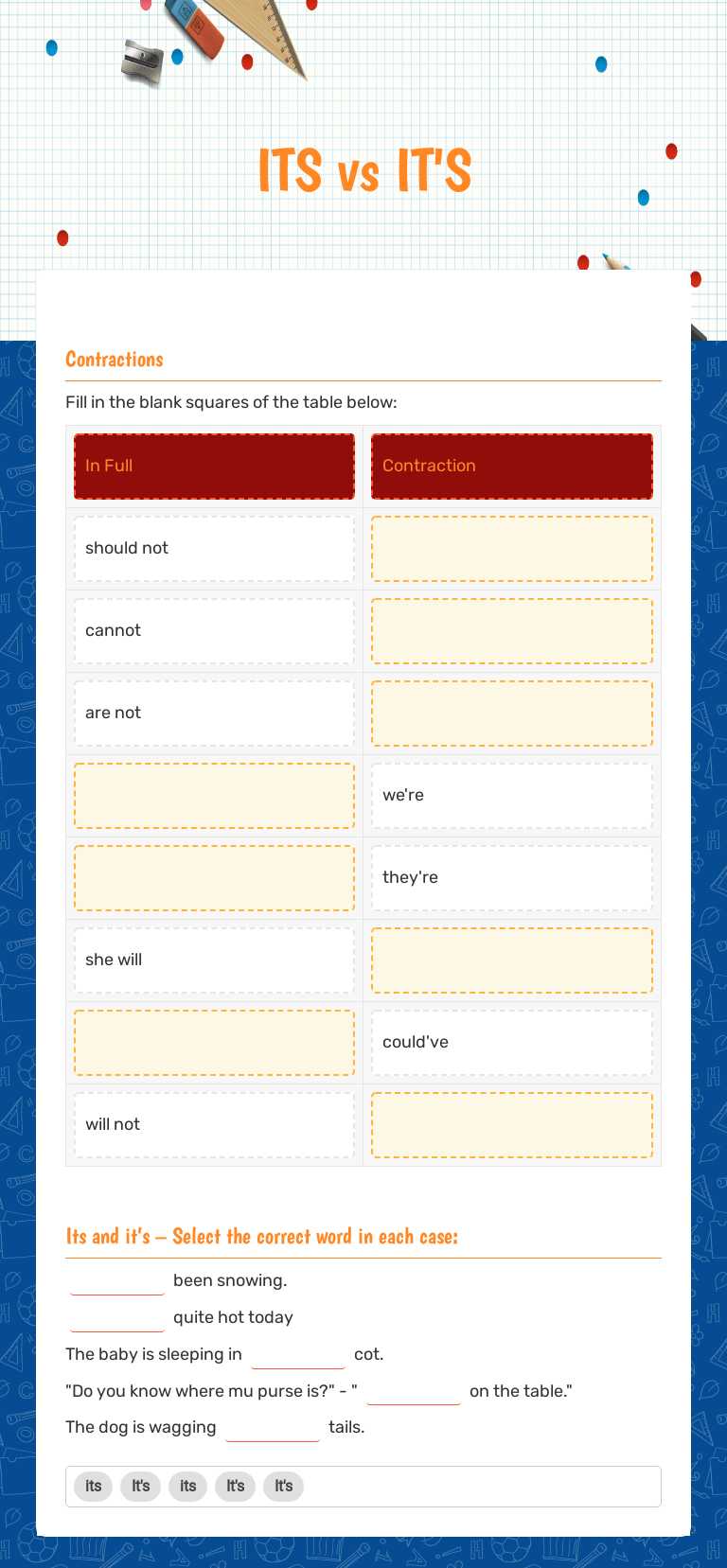 ITS  vs  IT'S worksheet preview image
