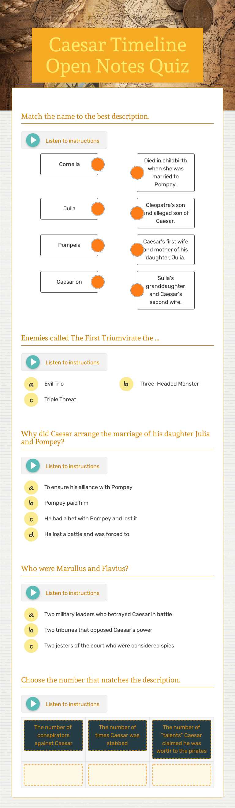Caesar Timeline Open Notes Quiz worksheet preview image