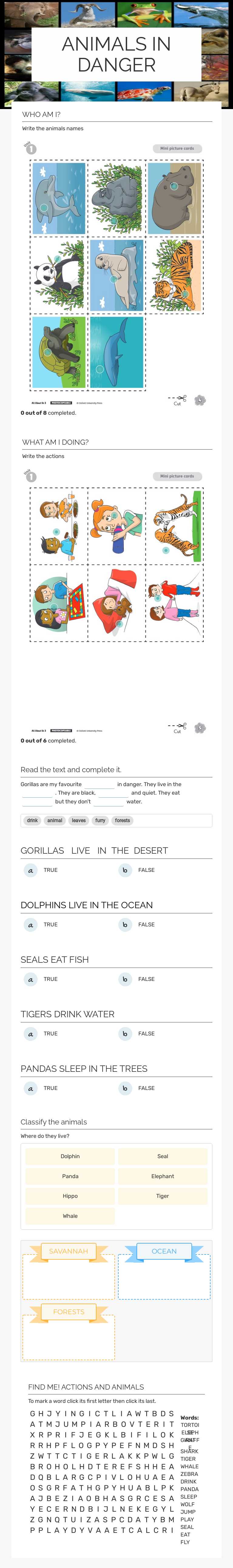 ANIMALS IN DANGER worksheet preview image