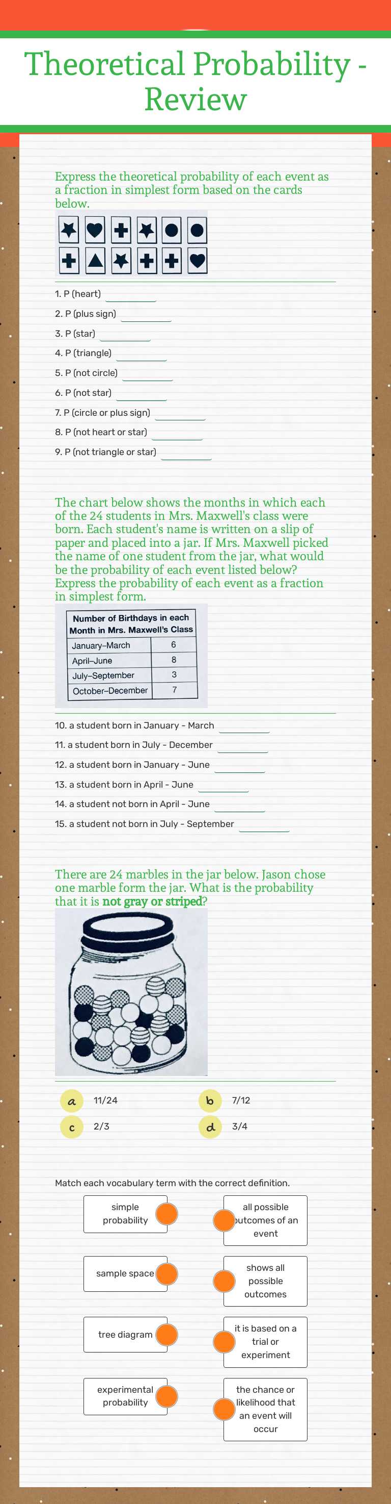 Theoretical Probability - 
Review worksheet preview image