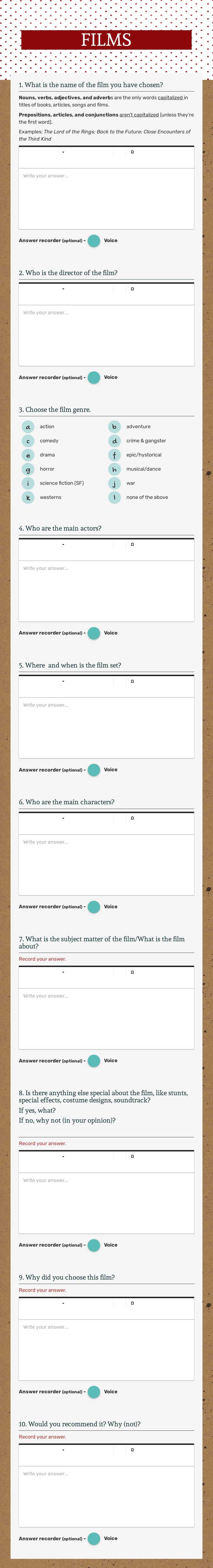 FILMS worksheet preview image