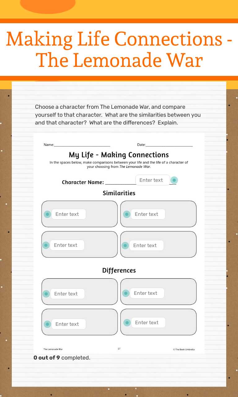 Making Life Connections - The Lemonade War worksheet preview image