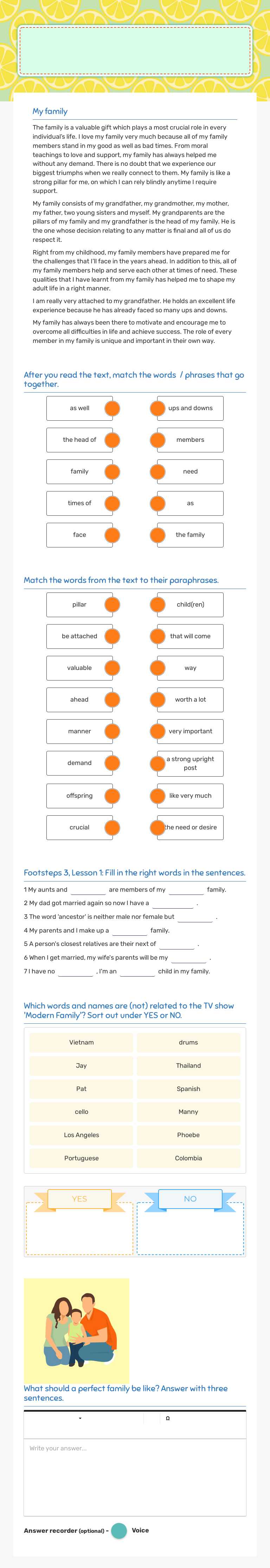 FAMILY TIES Grade 7 worksheet preview