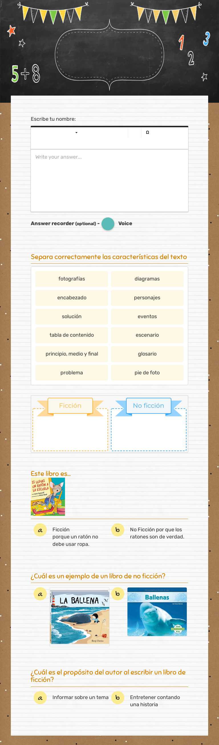 Ficción y No ficción Grade 3 worksheet preview