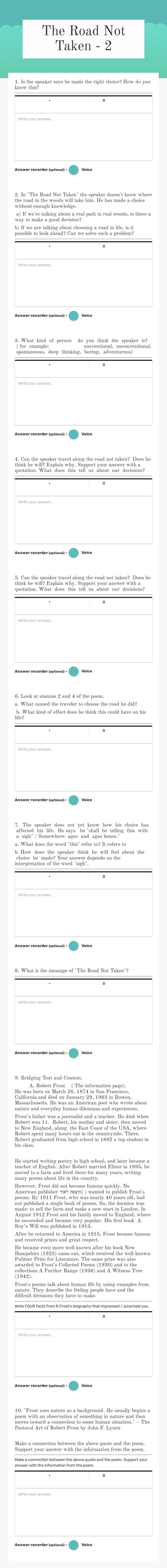 The Road Not Taken - 2 worksheet preview image