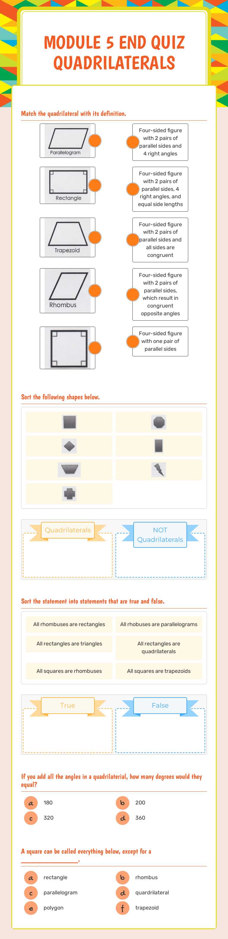 Module 5 End Quiz Quadrilaterals worksheet preview image