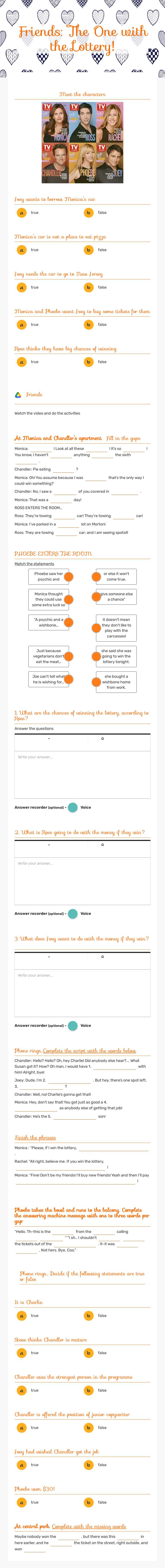 Friends: The One with the Lottery! worksheet preview image