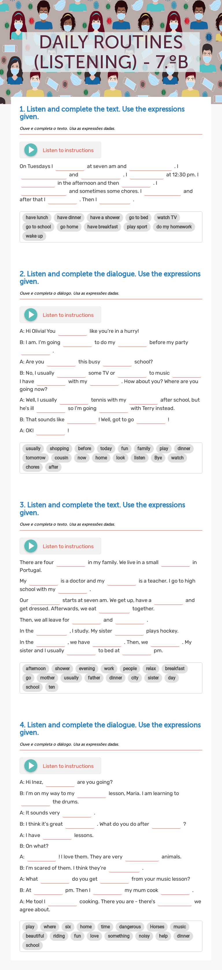 LISTENING - DAILY ROUTINES worksheet preview image