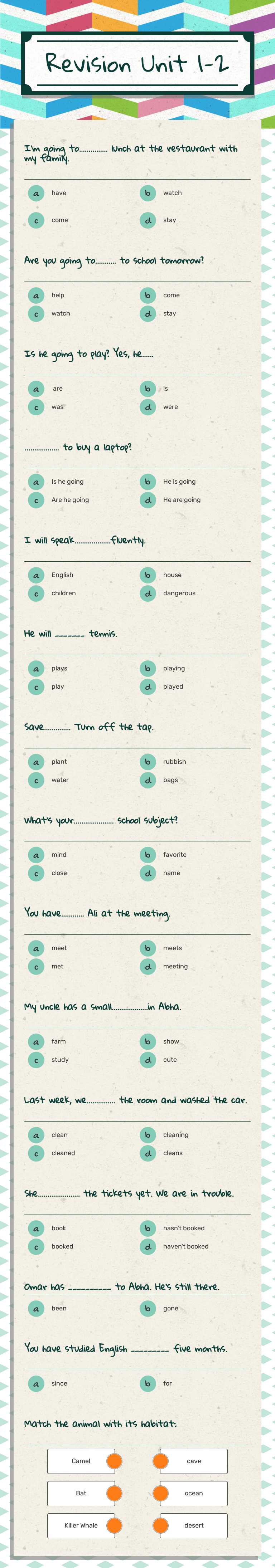 Revision Unit 1-2 worksheet preview image