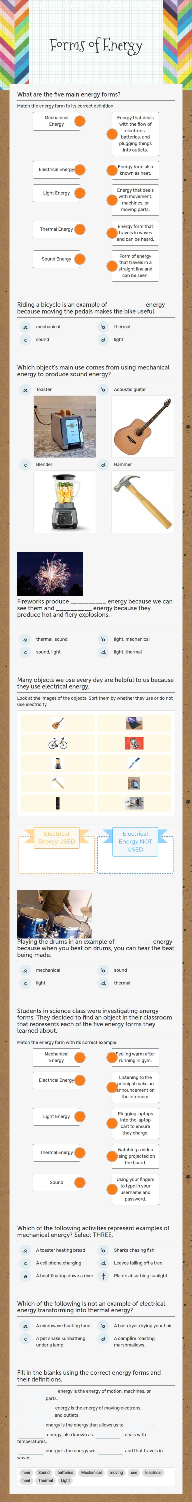 Forms of Energy worksheet preview image