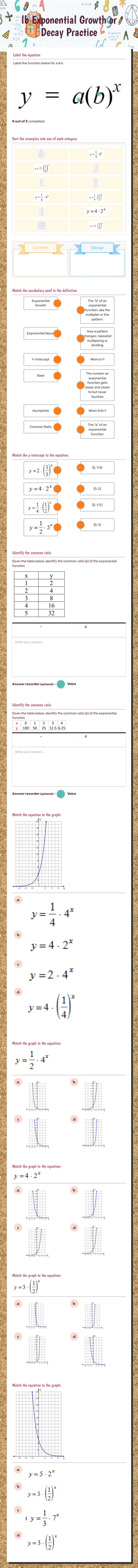 lb Exponential Growth or Decay Practice Grade 9 worksheet preview
