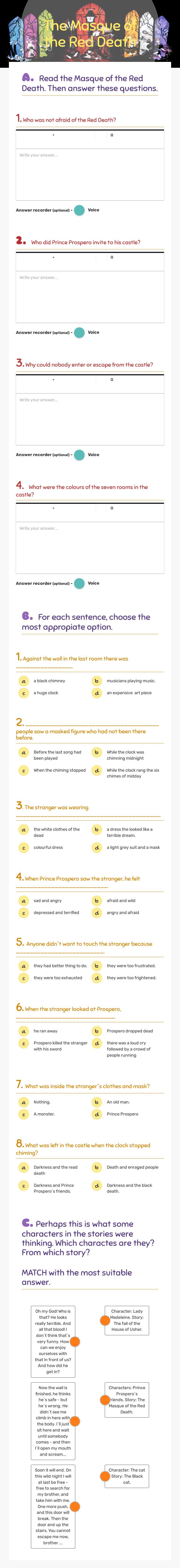 The Masque of the Red Death Grade 7 worksheet preview