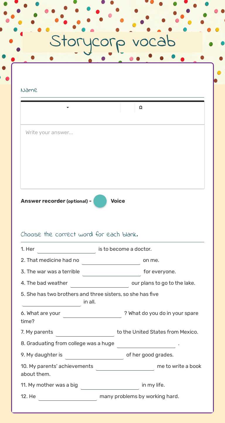 Storycorp vocab worksheet preview image