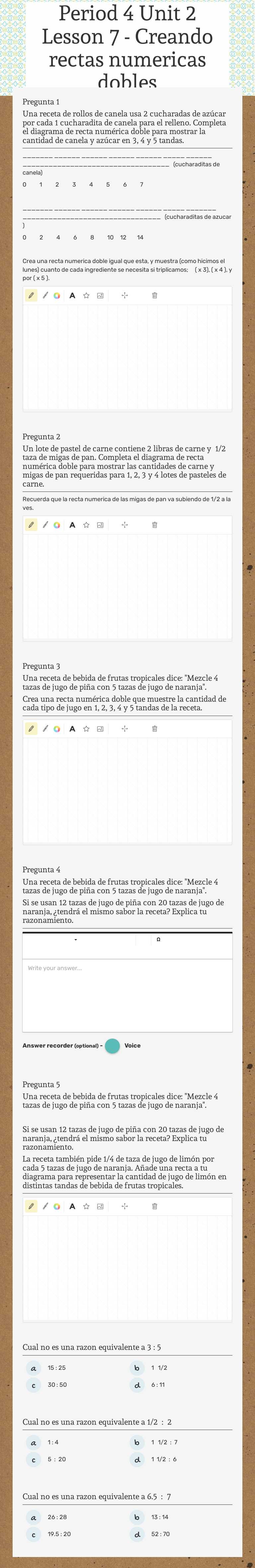 Period 4                                         
 Unit 2 Lesson 7 -  Creando rectas numericas dobles worksheet preview image