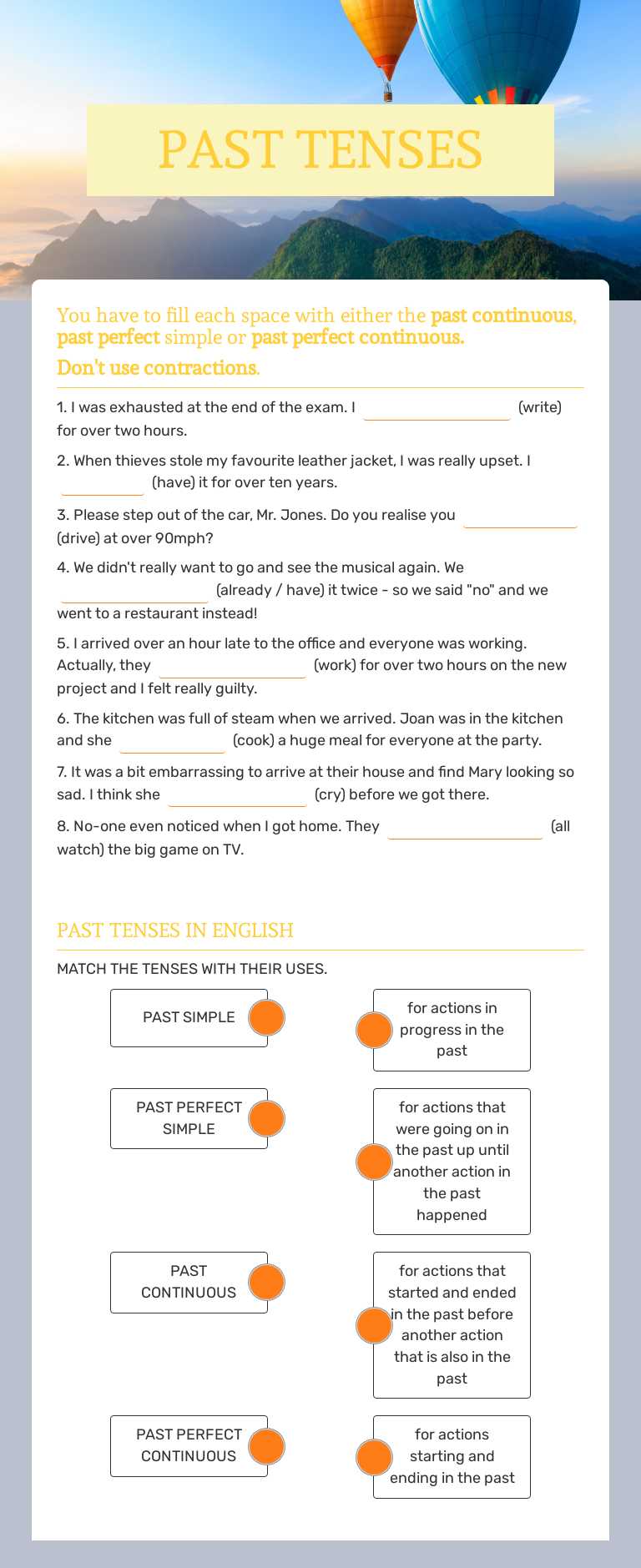 PAST TENSES Grade 11 worksheet preview