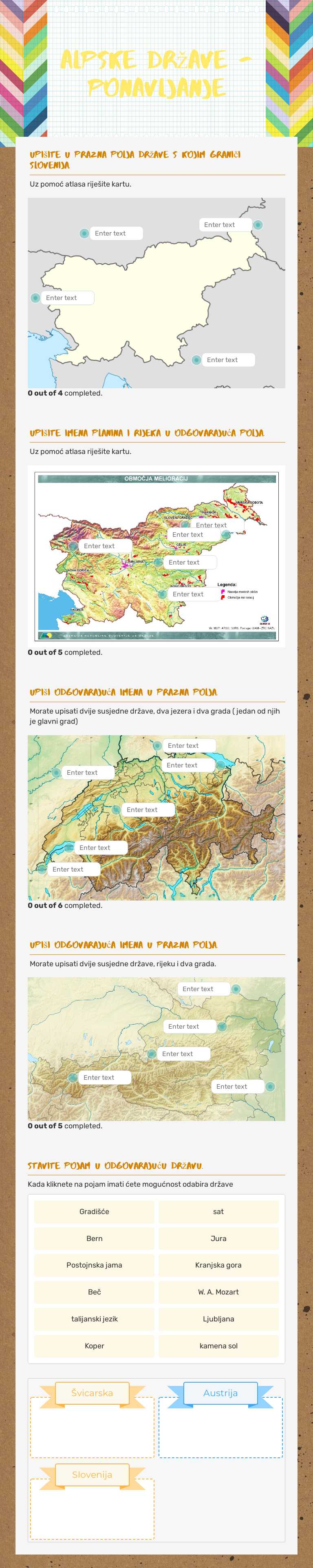 Alpske Države - ponavljanje worksheet preview image