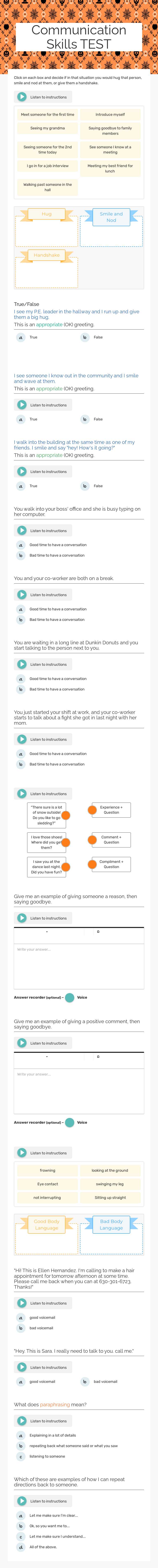 Communication Skills TEST worksheet preview image