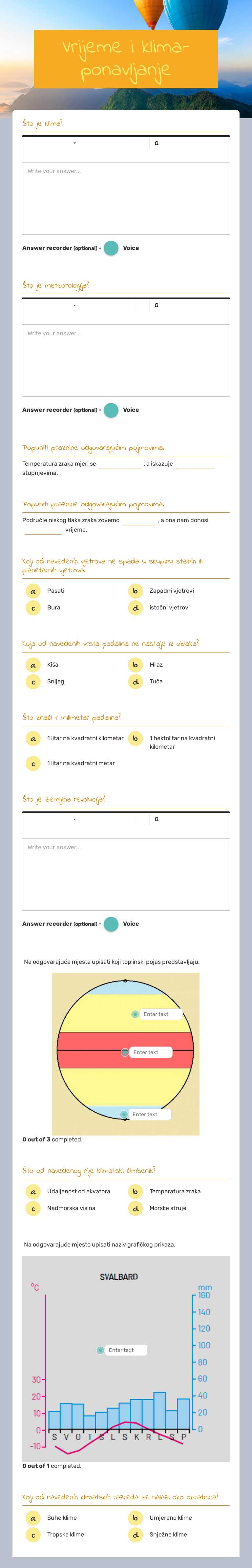 Vrijeme i klima- ponavljanje worksheet preview image