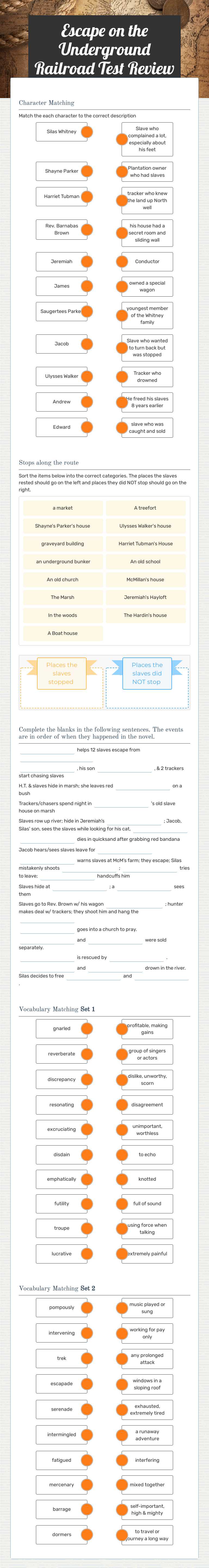 Escape on the Underground Railroad Test Review worksheet preview image