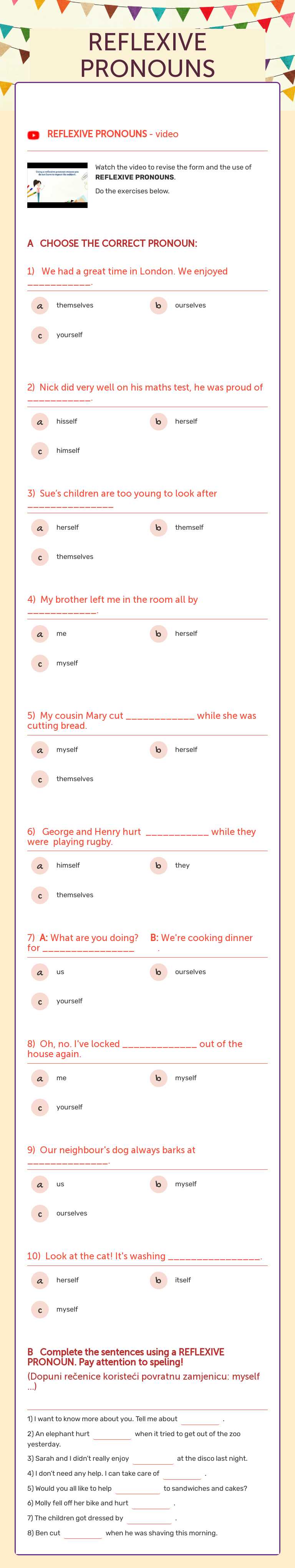 REFLEXIVE PRONOUNS worksheet preview image