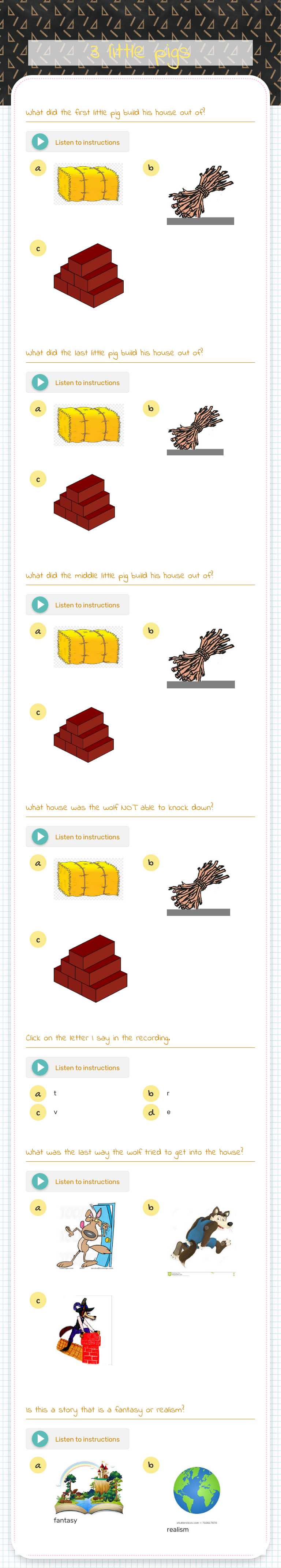 3 little pigs Preschool worksheet preview