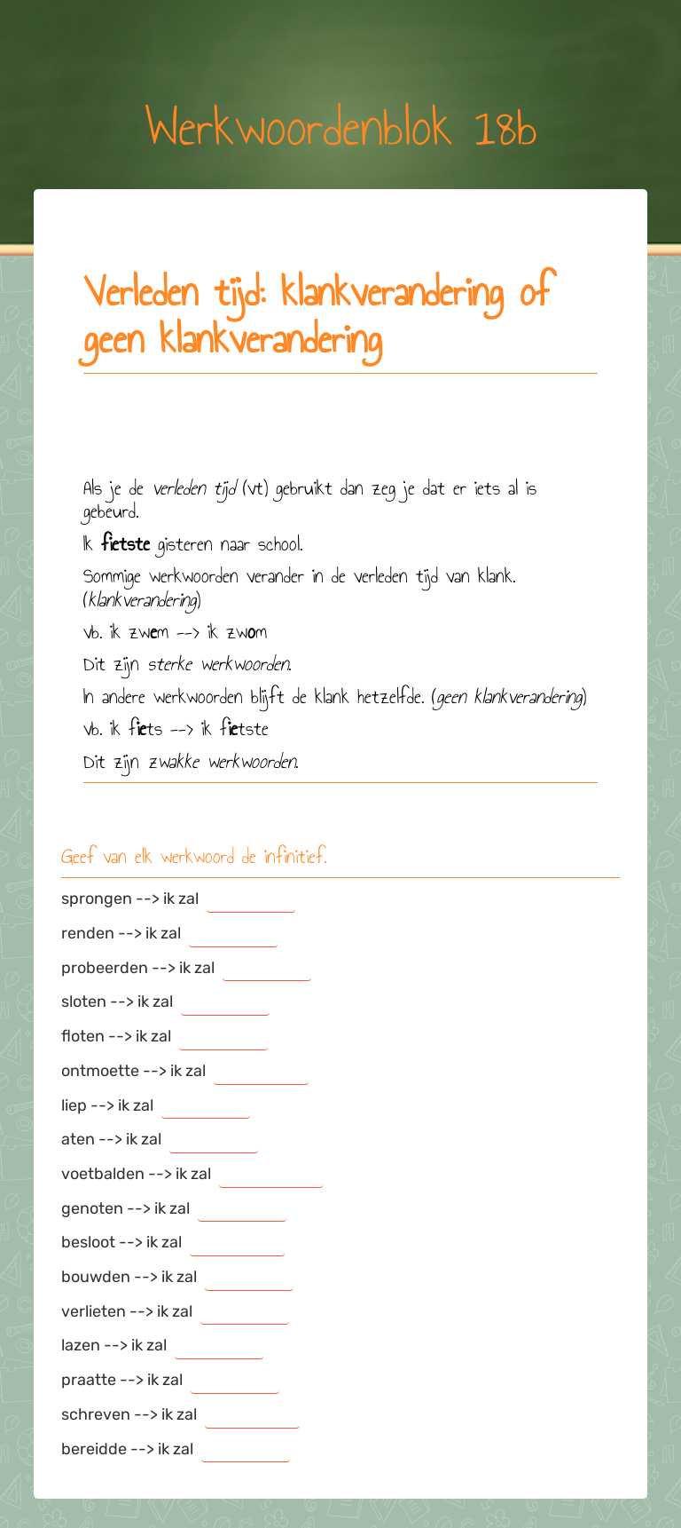 Werkwoordenblok 18b worksheet preview image