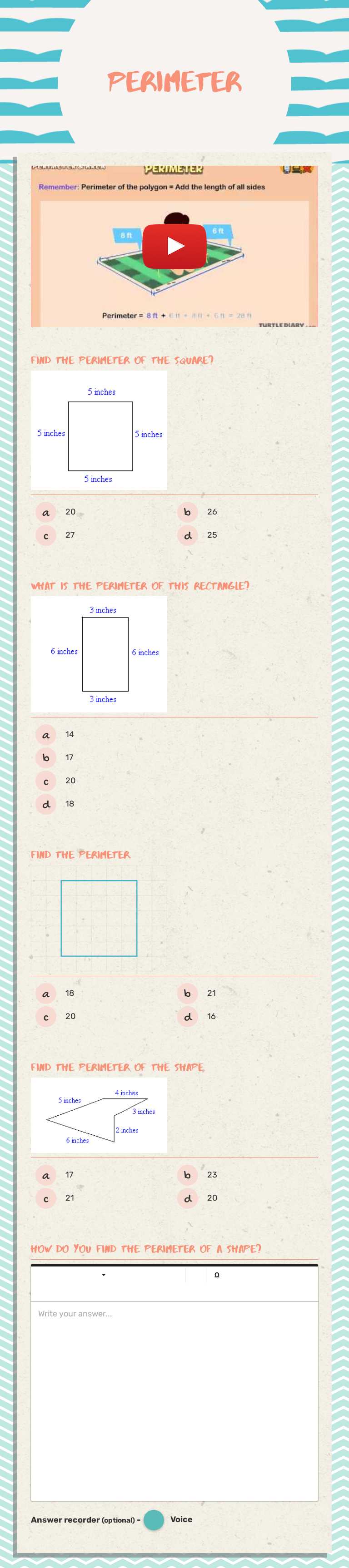 Perimeter Grade 3 worksheet preview