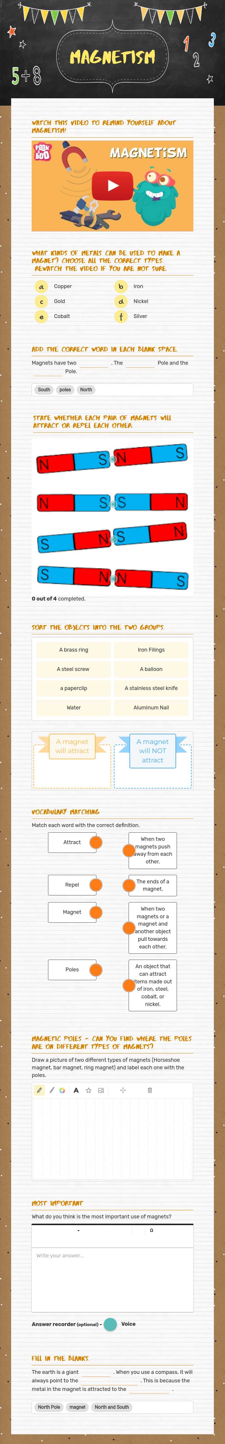 Magnetism worksheet preview image
