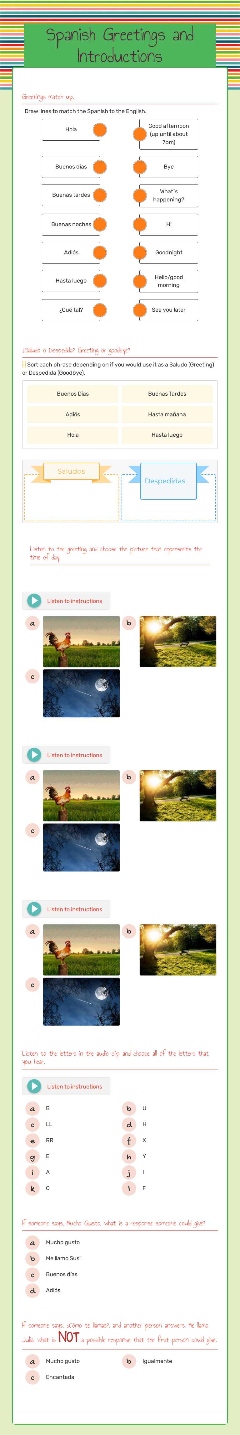 Spanish Greetings and Introductions worksheet preview image
