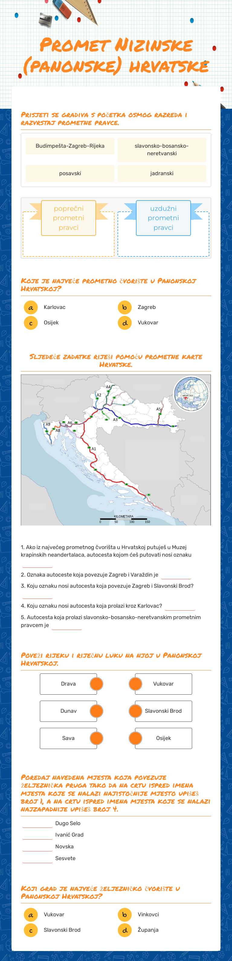 Promet Nizinske (panonske) hrvatske worksheet preview image