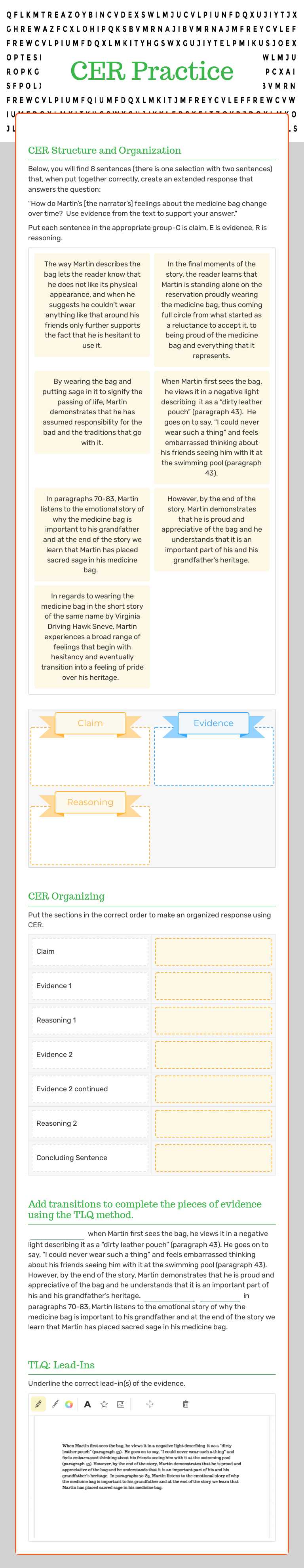 CER Practice worksheet preview image
