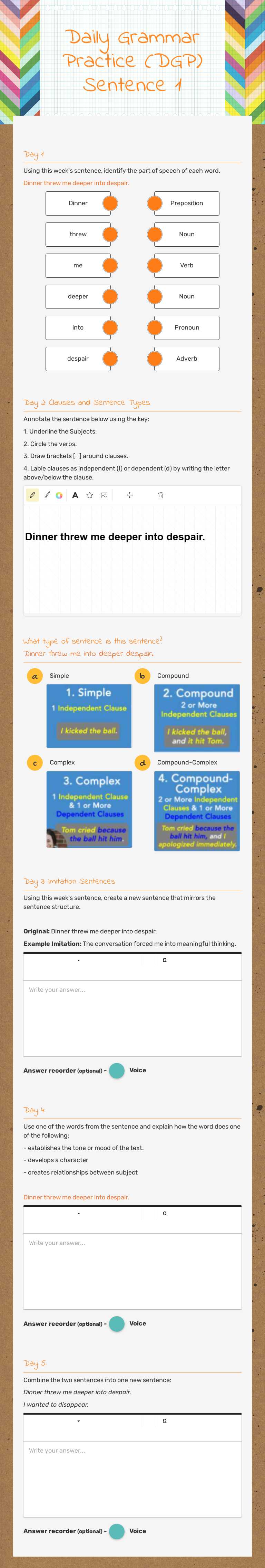 Daily Grammar Practice (DGP) Sentence 1 worksheet preview image