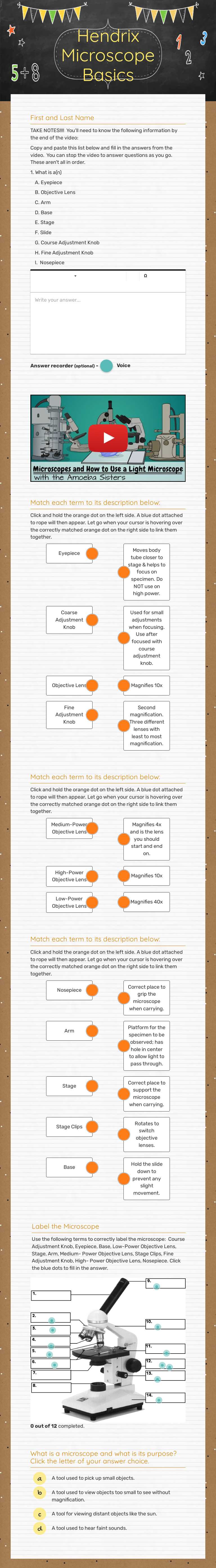 Hendrix Microscope Basics worksheet preview image