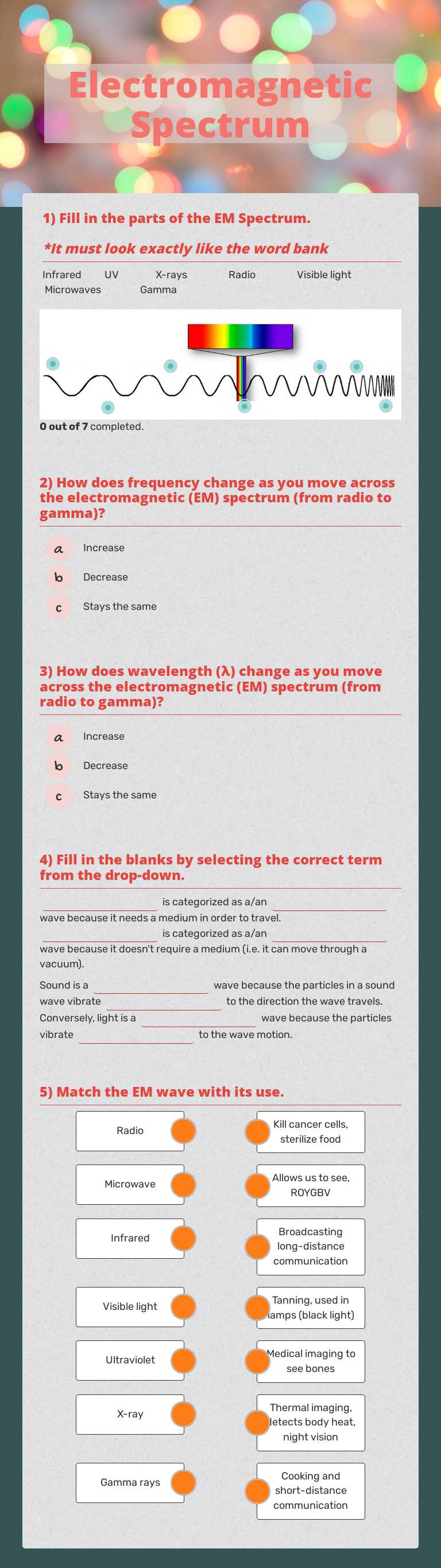 Electromagnetic Spectrum Grade 11 worksheet preview