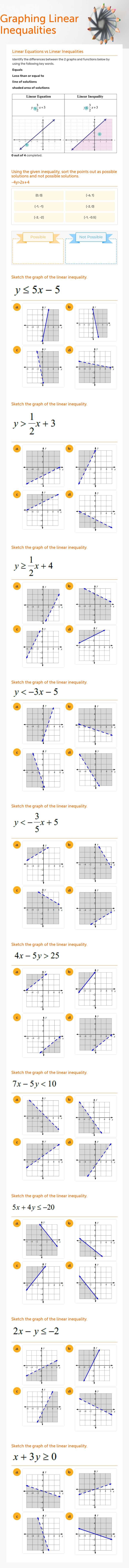 Graphing Linear Inequalities worksheet preview image